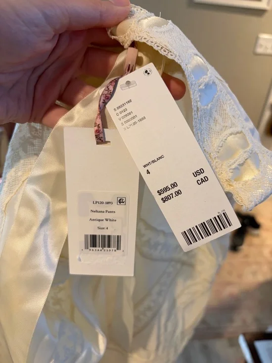 LoveShackFancy Neliana Pants NWT Antique White Size 4 - Picture 5 of 5